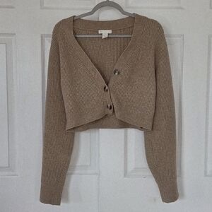 H&M Ribbed Cropped Cardigan Brown Medium Wool